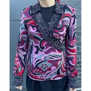 Y2K Printed Surplice Top